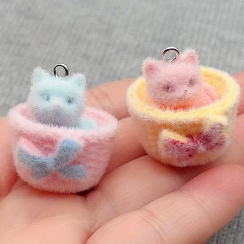 4pcs 3D plush resin cat pendan - Resin Art Earrings ulasan dan harga