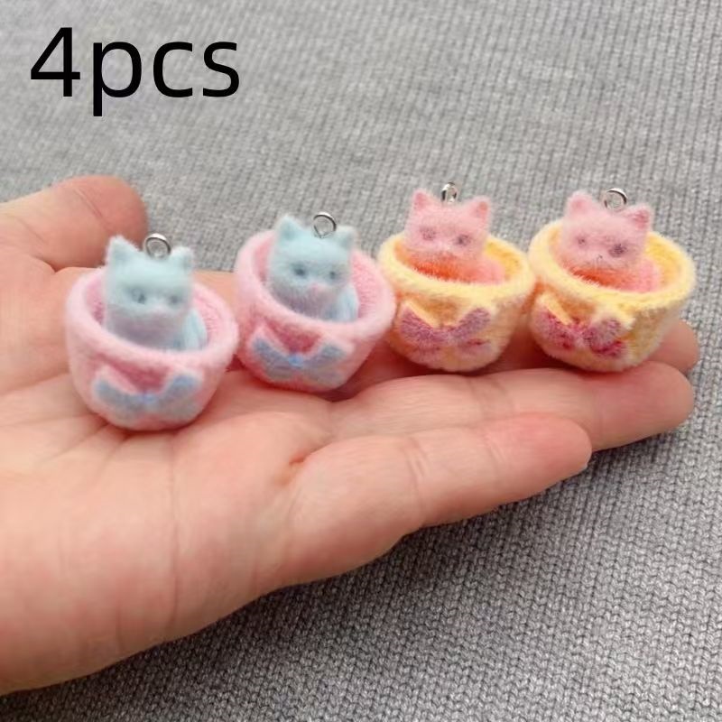 4pcs 3D plush resin cat pendan - Resin Art Earrings ulasan dan harga