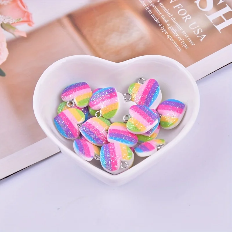 10Pcs Colorful Heart Resin Cha - Resin Art Earrings ulasan dan harga