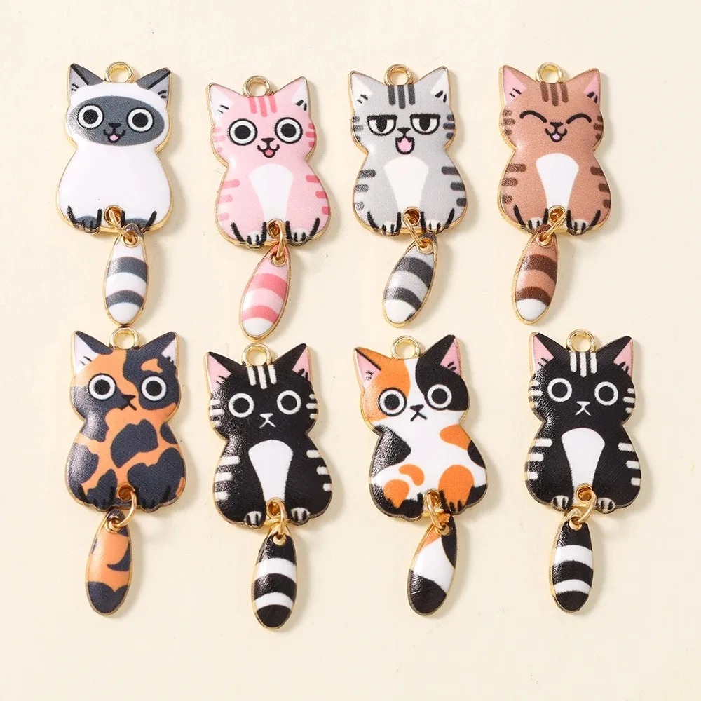 10Pcs 16×39mm Cute Cartoon Cat - Resin Art Earrings ulasan dan harga