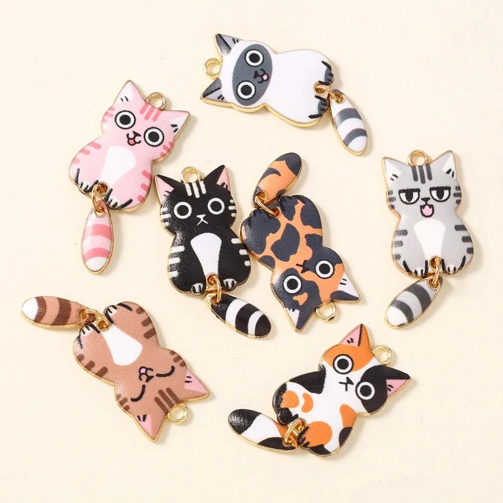 10Pcs 16×39mm Cute Cartoon Cat - Resin Art Earrings ulasan dan harga