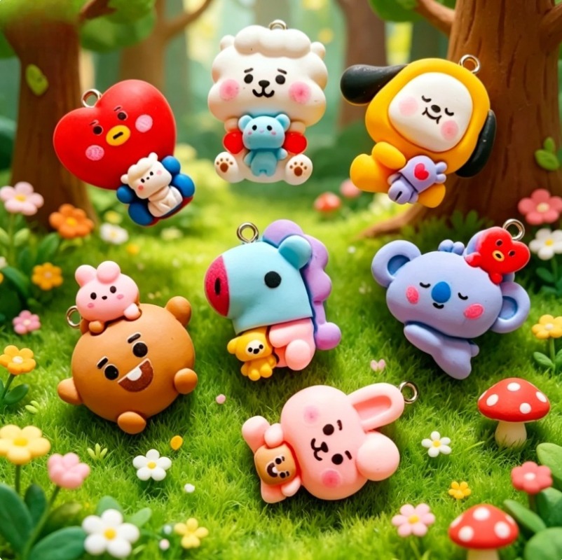 7pcs BT21 Resin Cartoon Charm  - Resin Art Earrings ulasan dan harga