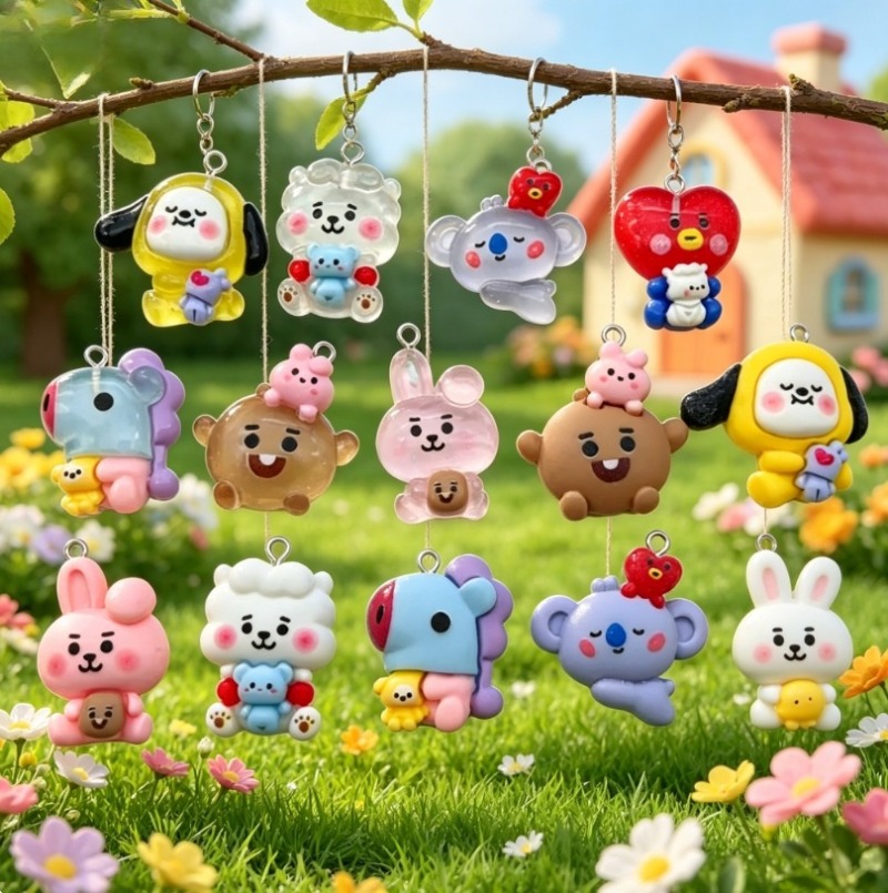 7pcs BT21 Resin Cartoon Charm  - Resin Art Earrings ulasan dan harga